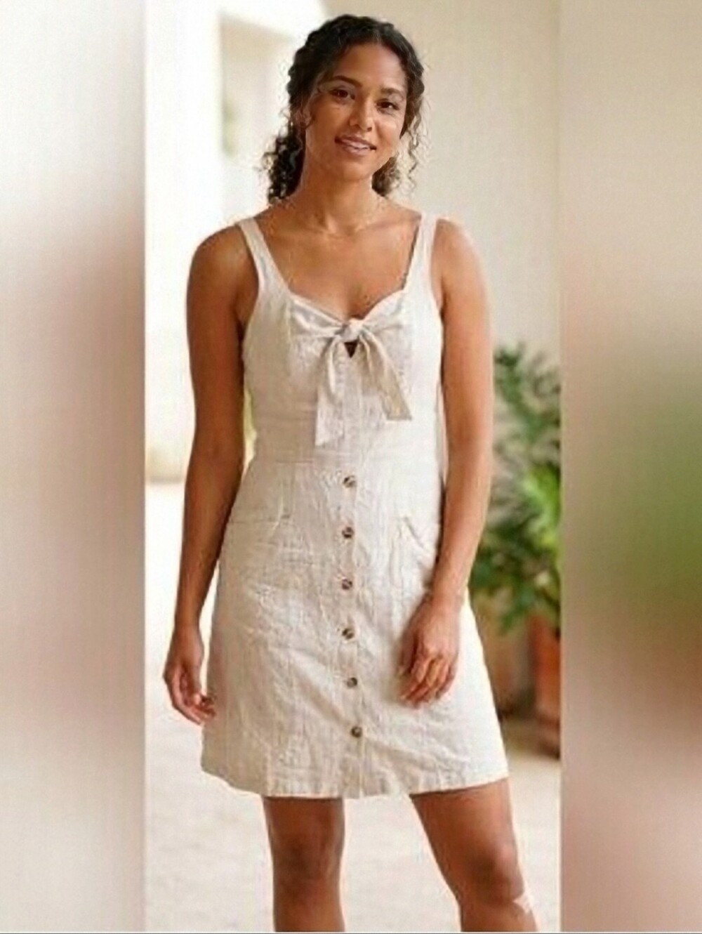 Tristan 100% linen sleeveless minidress Minimalist Natural Linen Color size 10